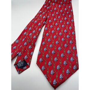 State Street Mens Silk Tie Red Nautical Sailing Ship Rope Pattern Made in USA